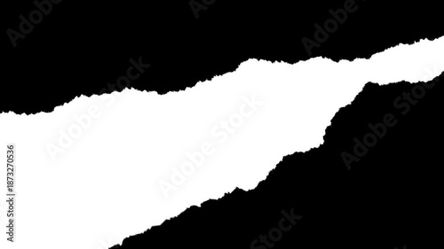 Fast torn paper matte transition with large diagonal tear. Black and white luma mask for dynamic diagonal wipes, creative reveals and professional video compositing.