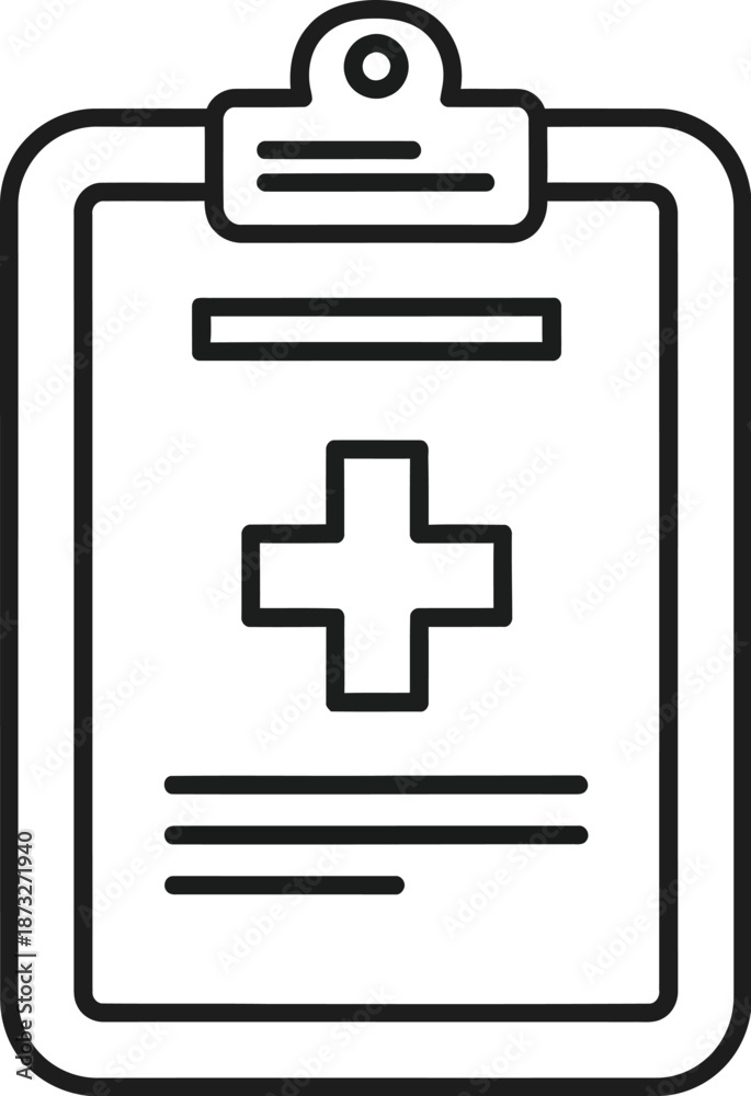 Obraz premium A simple medical clipboard icon with a cross on a white background