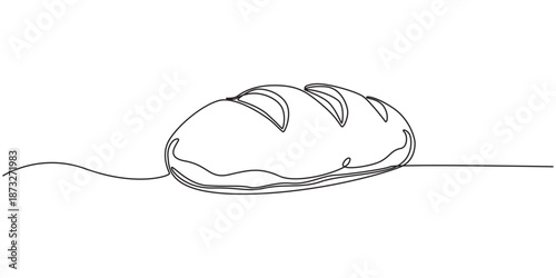 Bread loaf single continuous one line art minimalist outline isolated vector with white background, Loaf icon line continuous drawing vector. One line Loaf icon vector background. Loaf icon. Bread 	
