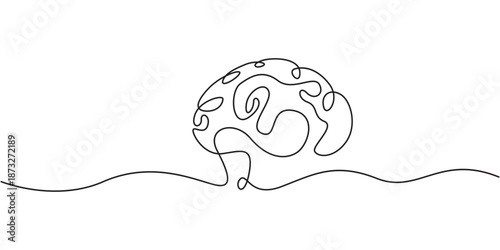 brain continuous one line drawing, Continuous one line drawing of human brain. Hand drawn minimalism style, idea and intelligence concept. Editable stroke.