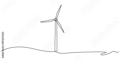 Continuous one line drawing of wind turbines eco energy. simple wind turbines outline vector illustration, Wind mill, wind generator energy, single continuous line art drawing. Windmill tower save pro