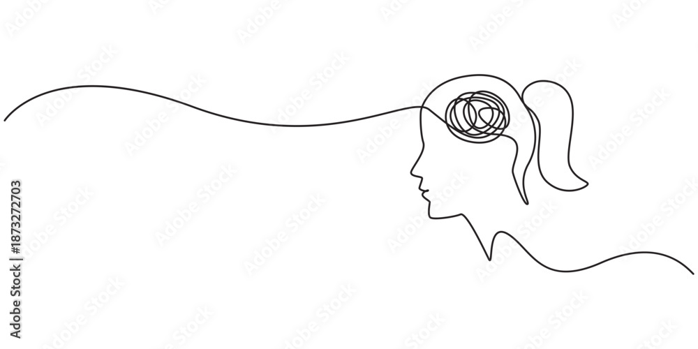 Ταπετσαρία Continuous one-line art anxiety drawing art of stress confusing people because any problem