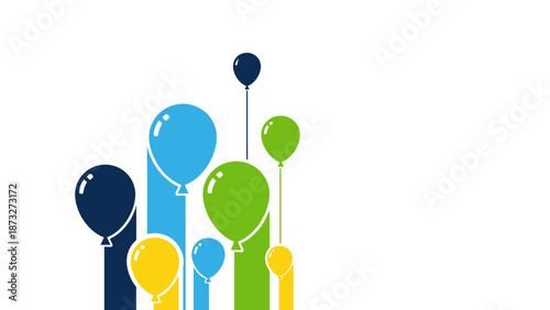 Colorful balloons floating against a white background.