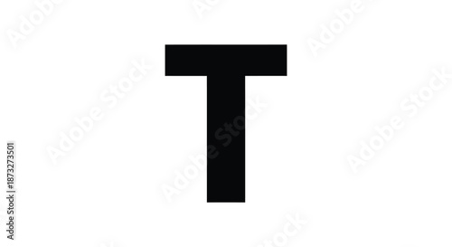 A stark black capital letter t presented against a plain white background a simple silhouette