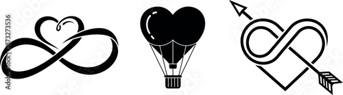 Love infinity heart symbols vector illustration silhouette set isolated on transparent background