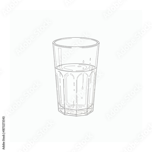 Refreshing Glass: An elegant glass, partially filled with pure, refreshing water. Its simple design highlights the clear water within. 