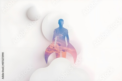 Minimalist Abstract silhouette Human and Rocket Concept