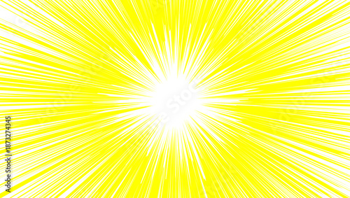 Abstract Bright yellow and orange sunburst vector illustration featuring sun rays and a glowing summer sunrise light beam design on a sunny sky backdrop