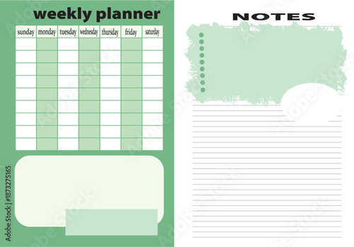 Weekly Planner And Notes Page Template Bundle Vector Illustration Design.