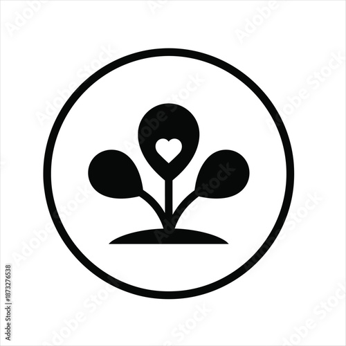Black and white plant with heart icon vector