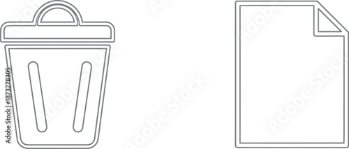 Simple line drawing of trash can and document