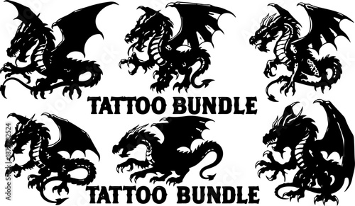 Aggressive Japanese Dragon Head Tattoo Flash & Mythical Beast Ink Art