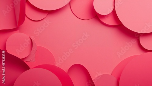 Shapes in Shades of Pink Form a Design on a Flat Surface With Light Shadows a...