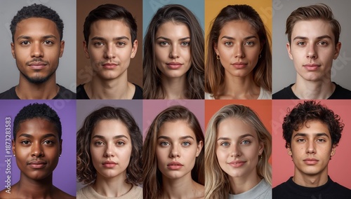 Diverse Group of People Posing in a Studio With Different Backgrounds and Exp...
