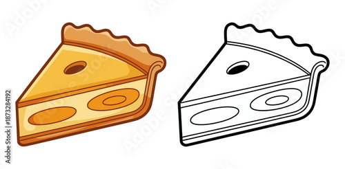 Cartoon slice of cheese pie with crust and filling food