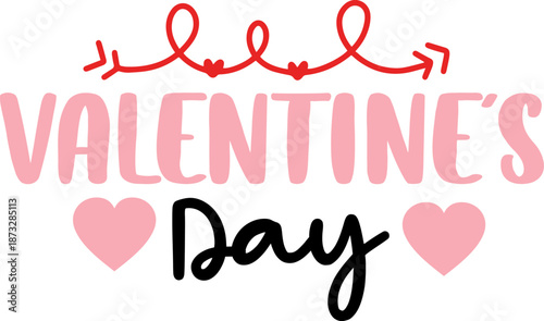 Happy Valentine’s Day typography text on plain white transparent isolated background for card, shirt, hoodie, sweatshirt, apparel, tag, mug, icon, poster or badge