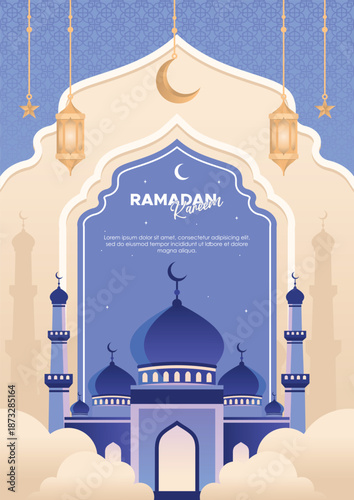 Ramadan Kareem Celebration with Mosque and Crescent Moon