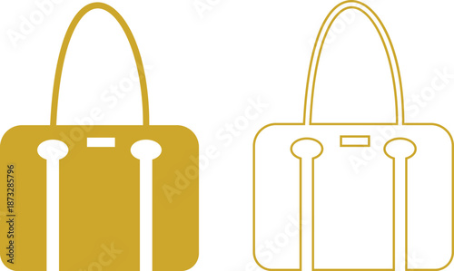 Women handbag icons set collection with purse bag tote clutch shoulder styles in flat and line design, fashion accessory outline illustration group for shopping retail UI branding