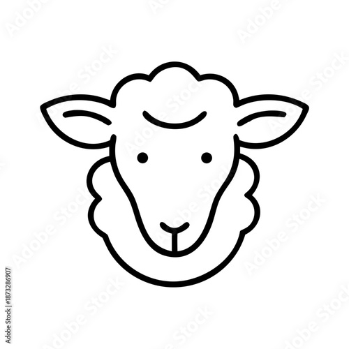 Simple line drawing of a sheep head on a white background  
