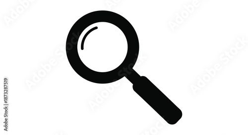 A simple black and white illustration of a magnifying glass outlined in a bold silhouette