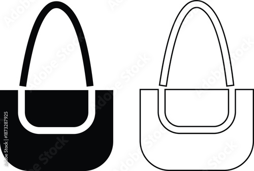 Women handbag icons set collection with purse bag tote clutch shoulder styles in flat and line design, fashion accessory outline illustration group for shopping retail UI branding