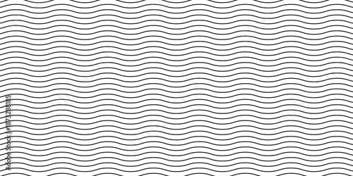 Wave seamless texture, black lines on white background. Vector illustration