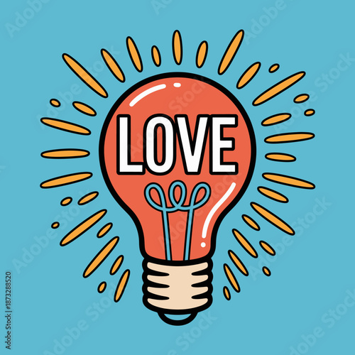 A vibrant illustration of a light bulb glowing with the word 'LOVE' symbolizes inspiration, creativity, and warmth, ideal for designs conveying positivity and unity.