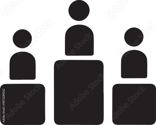 Winners' Podium Icon: Competition Ranking Silhouette, Three-Person Achievement Symbol