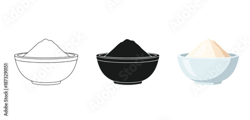 Bowls Vector Set in Three Styles — Line Art, Silhouette and Color Version for Islamic Design, App UI, Posters and Branding