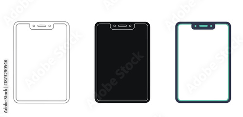 Tablet icons Vector Set in Three Styles — Line Art, Silhouette and Color Version for Islamic Design, App UI, Posters and Branding