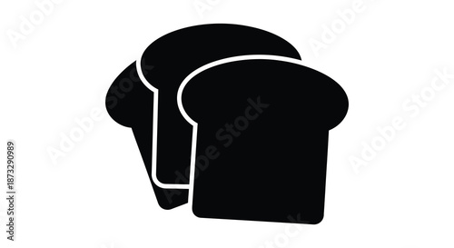A simple depiction of three slices of bread stacked together in a dark silhouette
