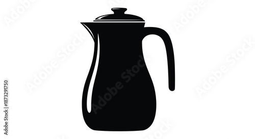 A striking black and white illustration of a traditional coffee pot design silhouette