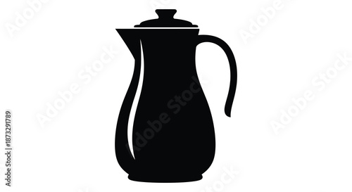 A striking black silhouette of a classic pitcher with a curved handle and lid silhouette
