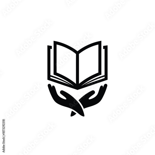 Vector illustration icon black line art icon of hands holding an open book in a minimalist style on a white background