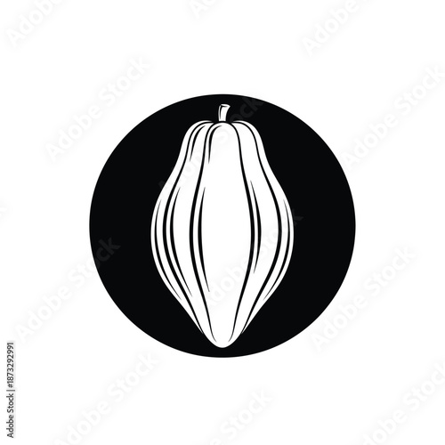 Vector illustration icon a black and white illustration of a cocoa pod in a circle on a white background