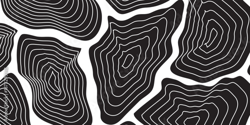 Abstract Topographic Contour Lines Pattern Black and White.