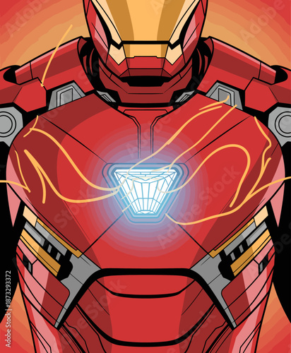 This striking portrait features Iron Man's iconic suit, showcasing its details and brilliance, capturing the essence of heroism and technological advancement.