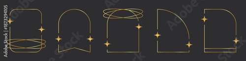 Set of aesthetic, minimalist line art frames featuring arches with sparkles