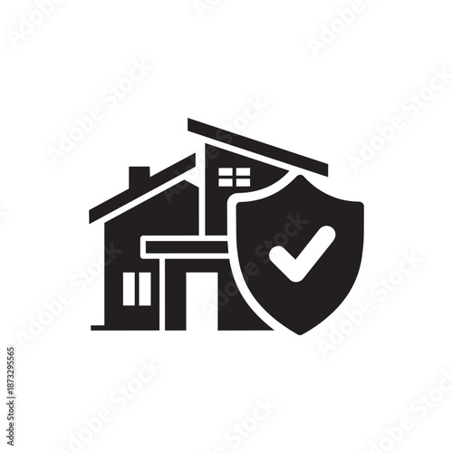 Home Protection Outline Icon – House Shield Line Vector for Safety Concept
