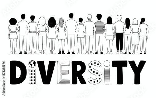This graphic showcases a diverse group of individuals standing together, symbolizing unity, acceptance, and the beauty of diversity in society, promoting inclusivity and community.