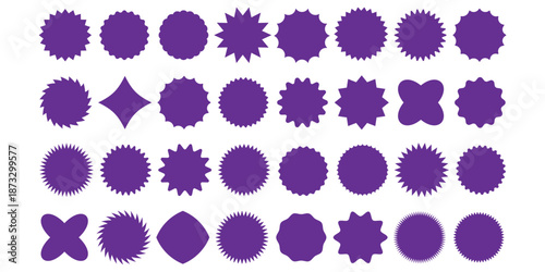 Set of red starburst, sunburst badges, Sale sticker, price tag, starburst icon set , Circle sticker set. Wavy edge promo red badges. Star burst shape tags for price. Red sale tag