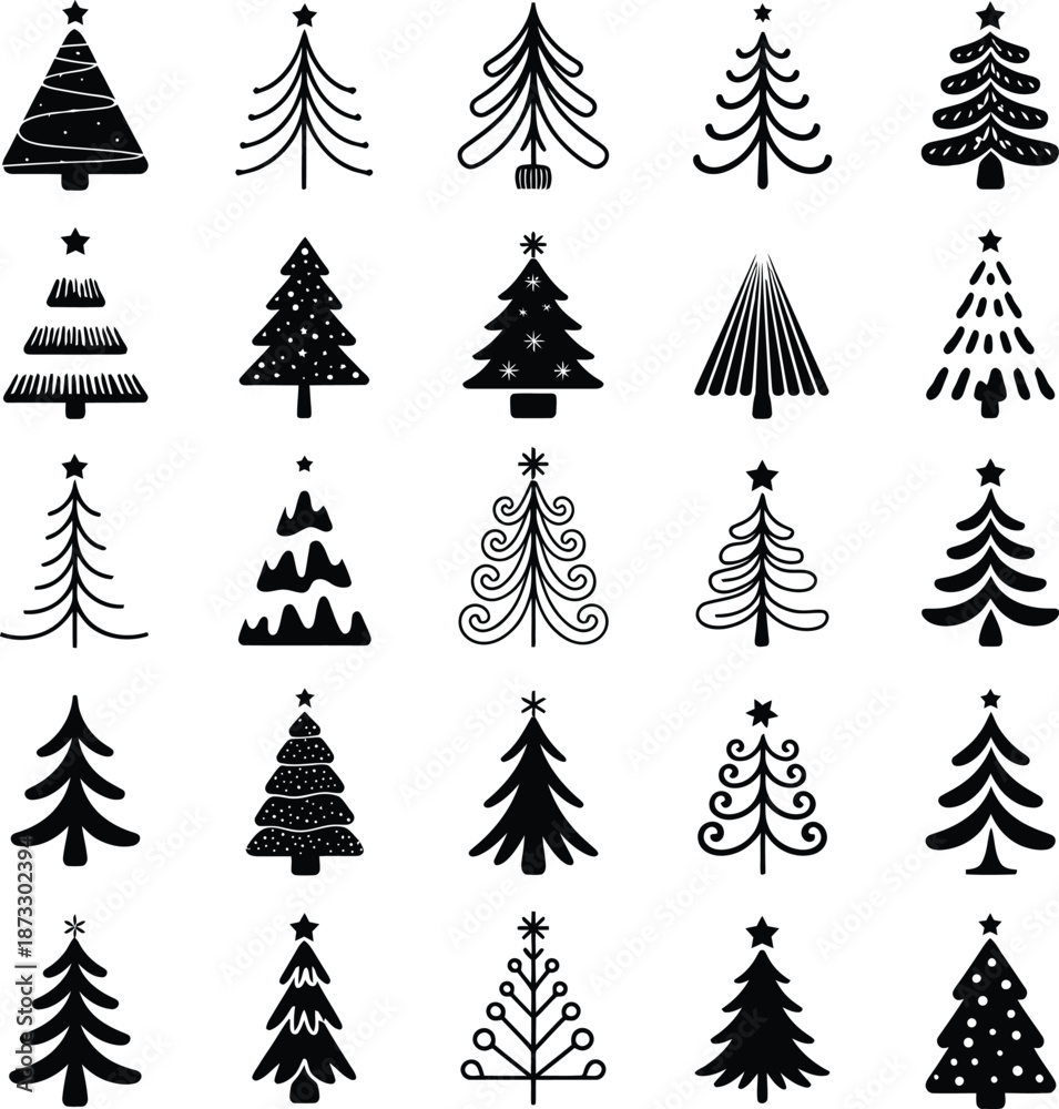 Obraz premium A simple vector illustration of a festive set of green Christmas trees for winter holiday decoration