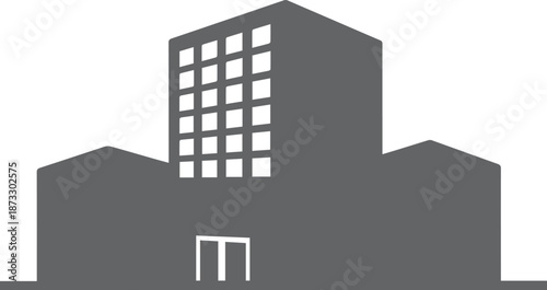 Modern office building silhouette isolated on white background, Vector, illustration