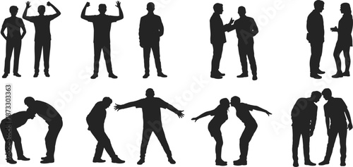 People Silhouette Set Showing Human Gestures, Body Language, Communication and Interaction Poses for Social, Business and Conceptual Illustration Use