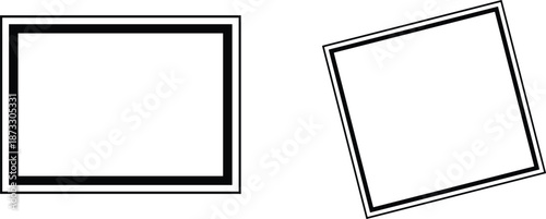 Minimalist geometric frames featuring a standard horizontal rectangle and a tilted square with thin black double-line borders for clean vector framing design.