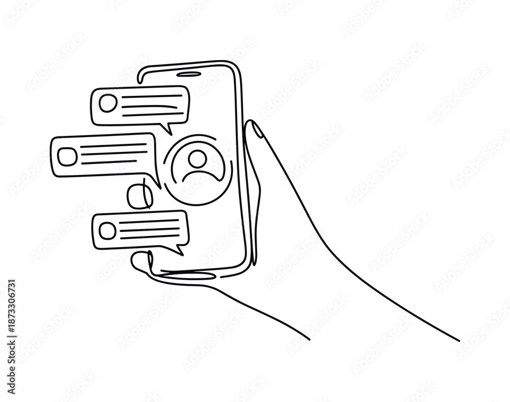 Obraz premium Hand holding smartphone displaying chat messages and user profile mobile.