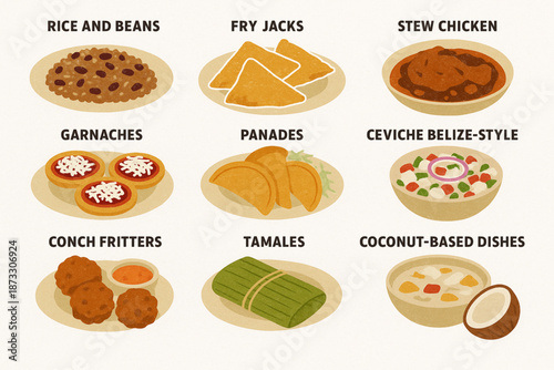 Belizean cuisine vector with torn textured style on white background