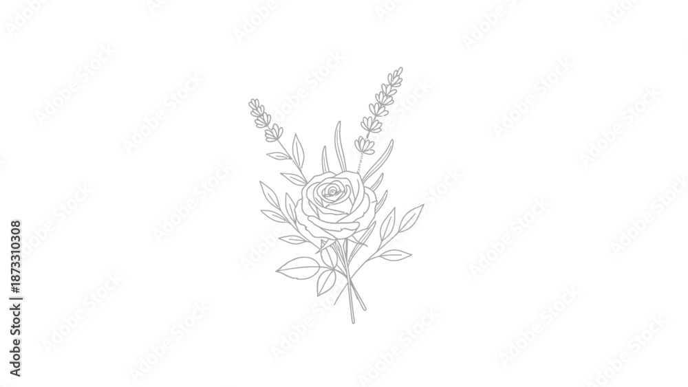 Fototapeta premium Black and white line drawing flowers.