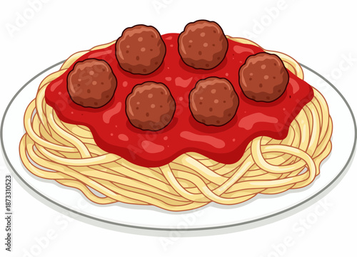 Spaghetti with meatballs and tomato sauce a white plate pasta