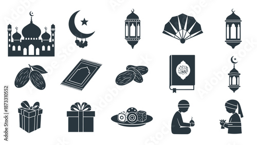 Ramadan Kareem Islamic Symbols Icons.
